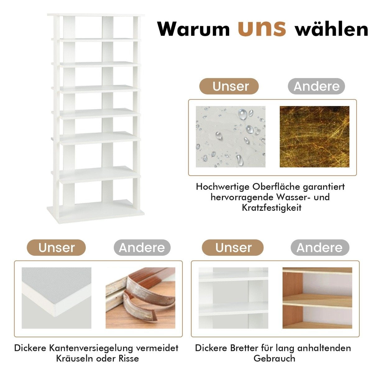 Shoe stand 7-tier shoe rack in retro style 45 x 25 x 110.5 cm white