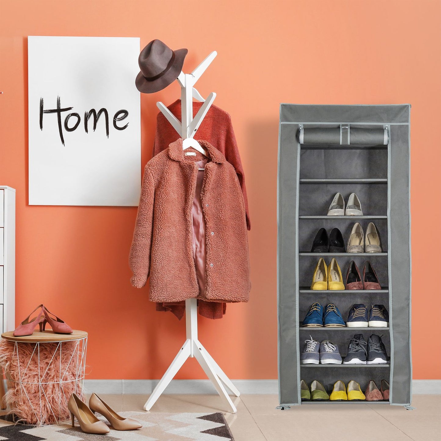 Shoe wardrobe in fabric with 8 compartments