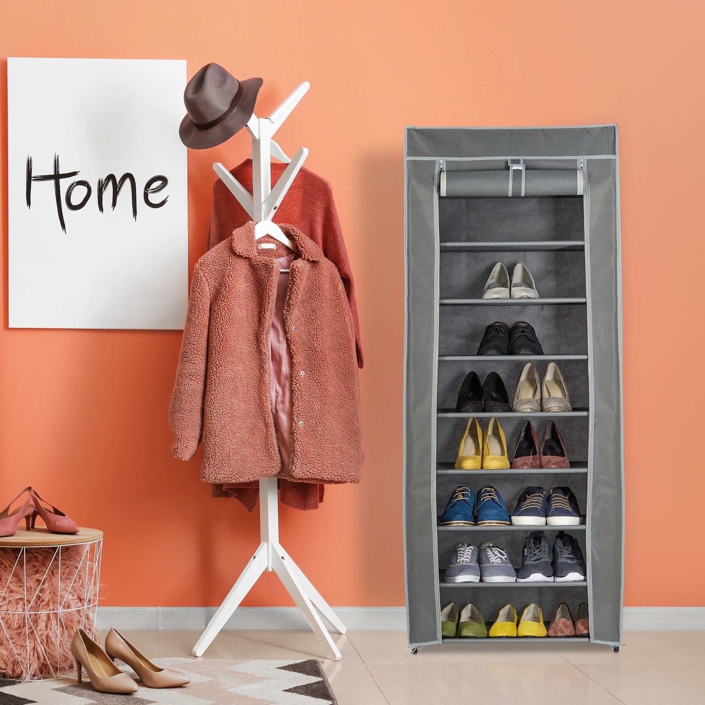 Shoe wardrobe in fabric with 9 compartments