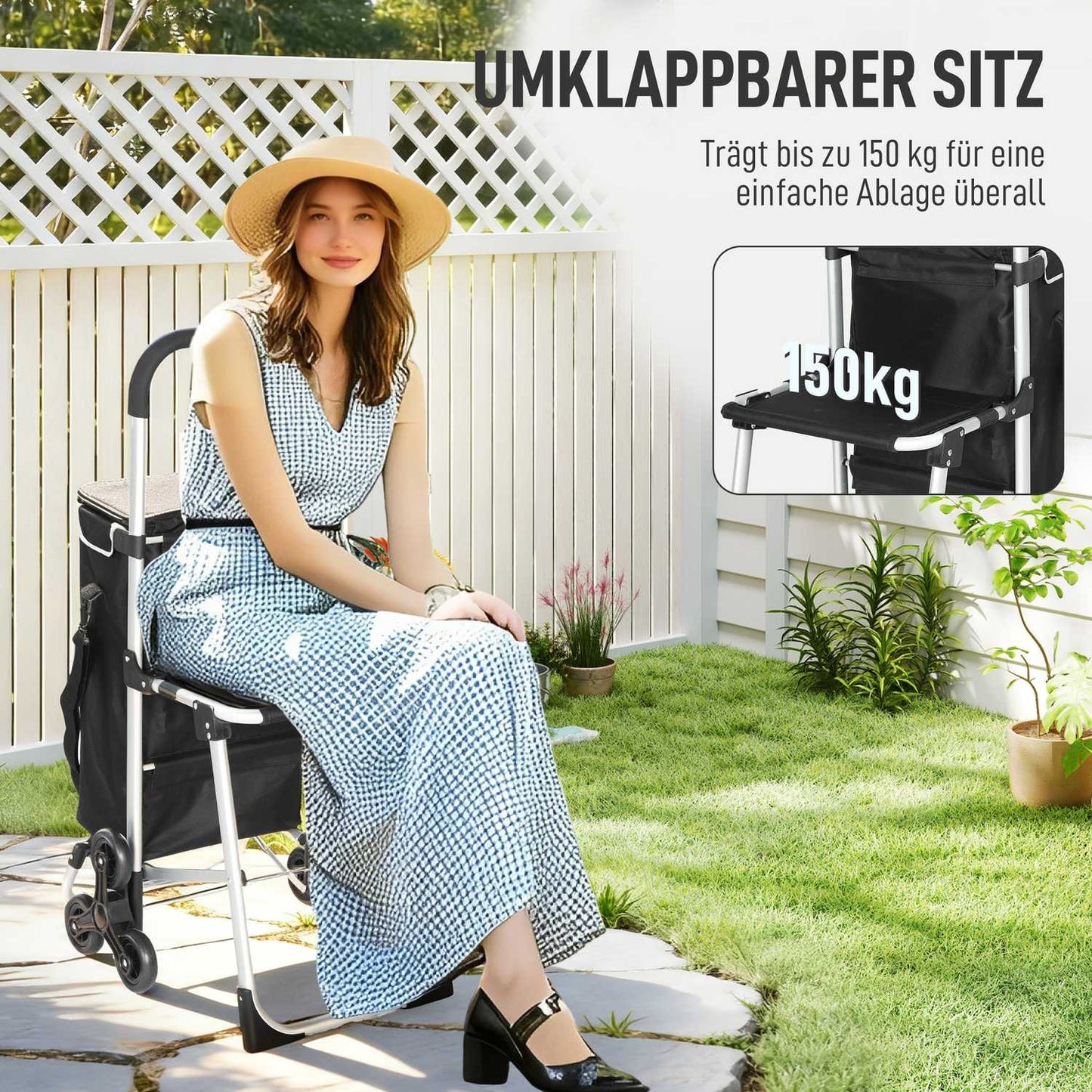 Shopping Trolley, 40L, 3-Wheel, Aluminum Frame, Seat