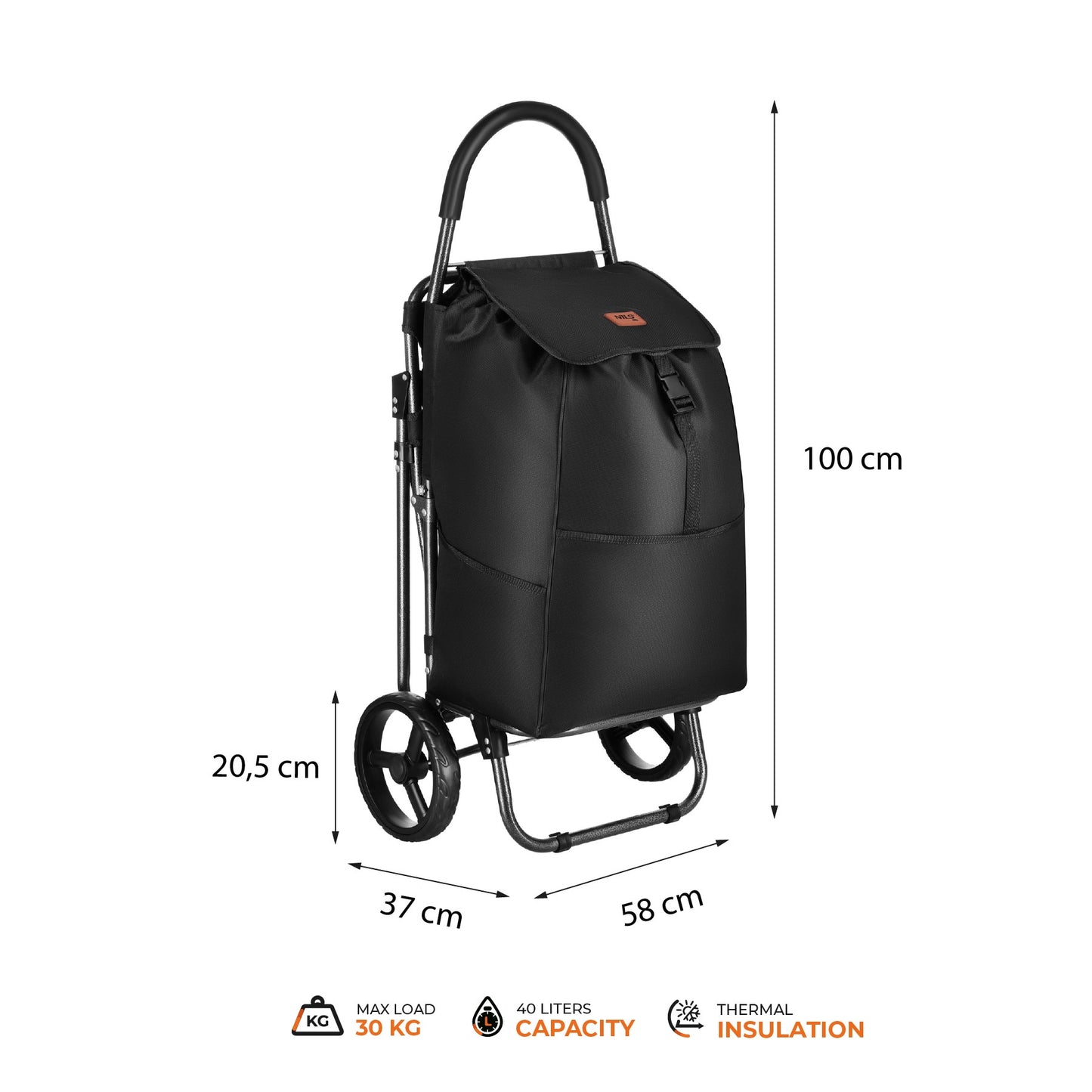 Shopping Trolley with Seat, 40L, Black, Steel Frame