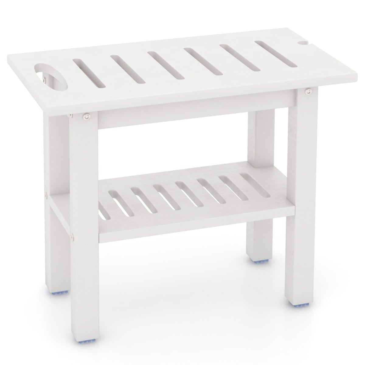 Shower Bench, Waterproof HDPE with Handle & Shelf, 150kg Capacity