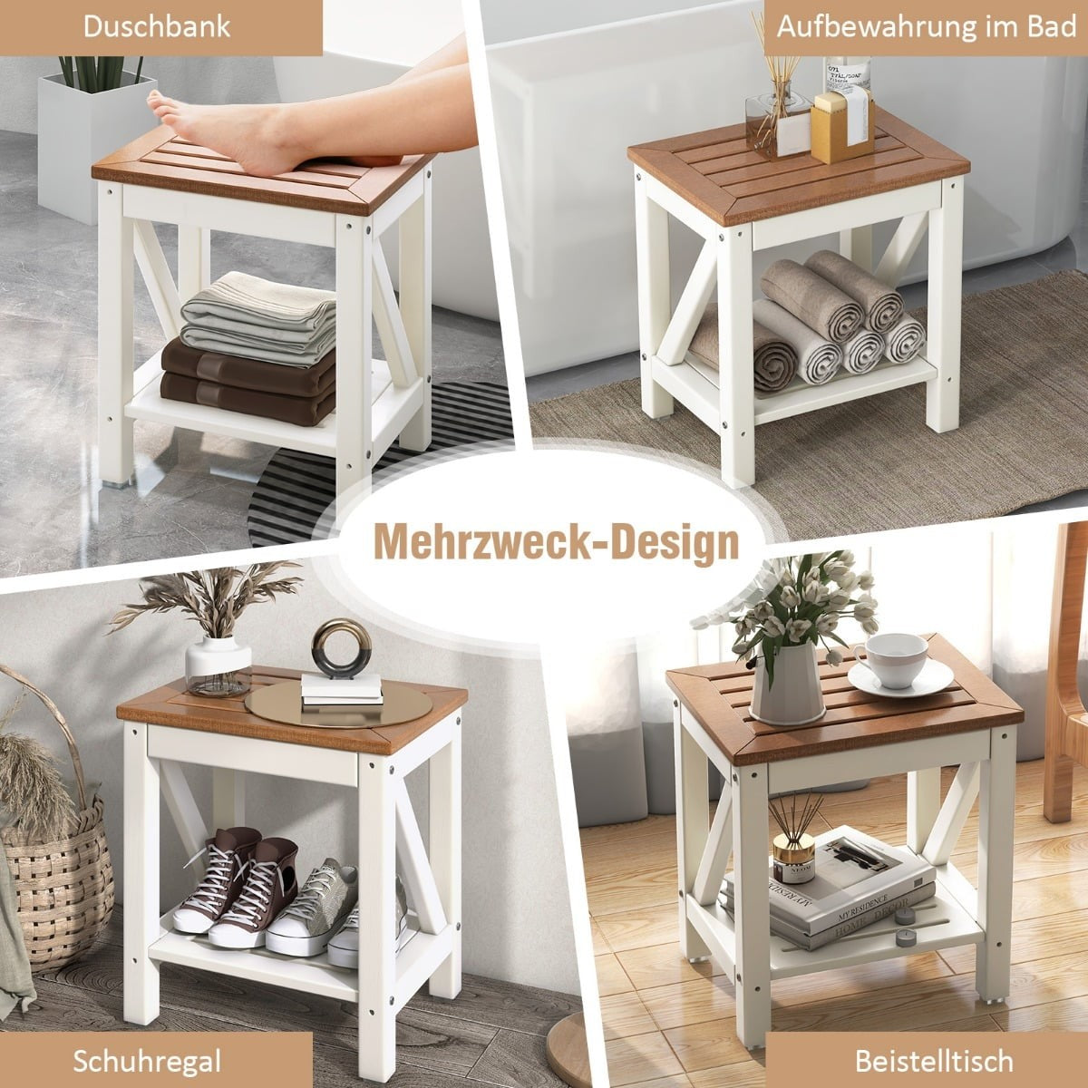 Shower Bench with Shelf, Waterproof, 150 kg Capacity