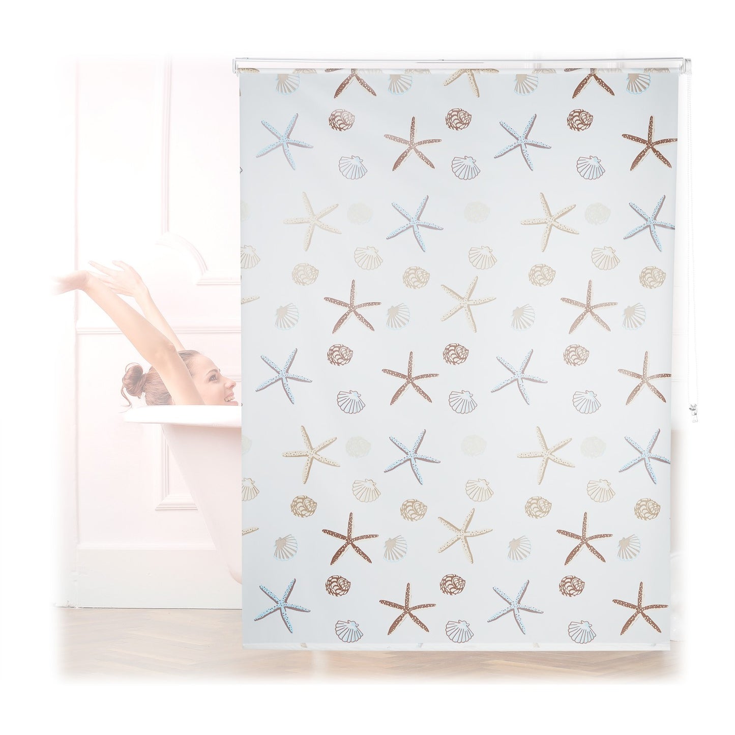Shower Roller Blind, Ocean Print, Water-Repellent