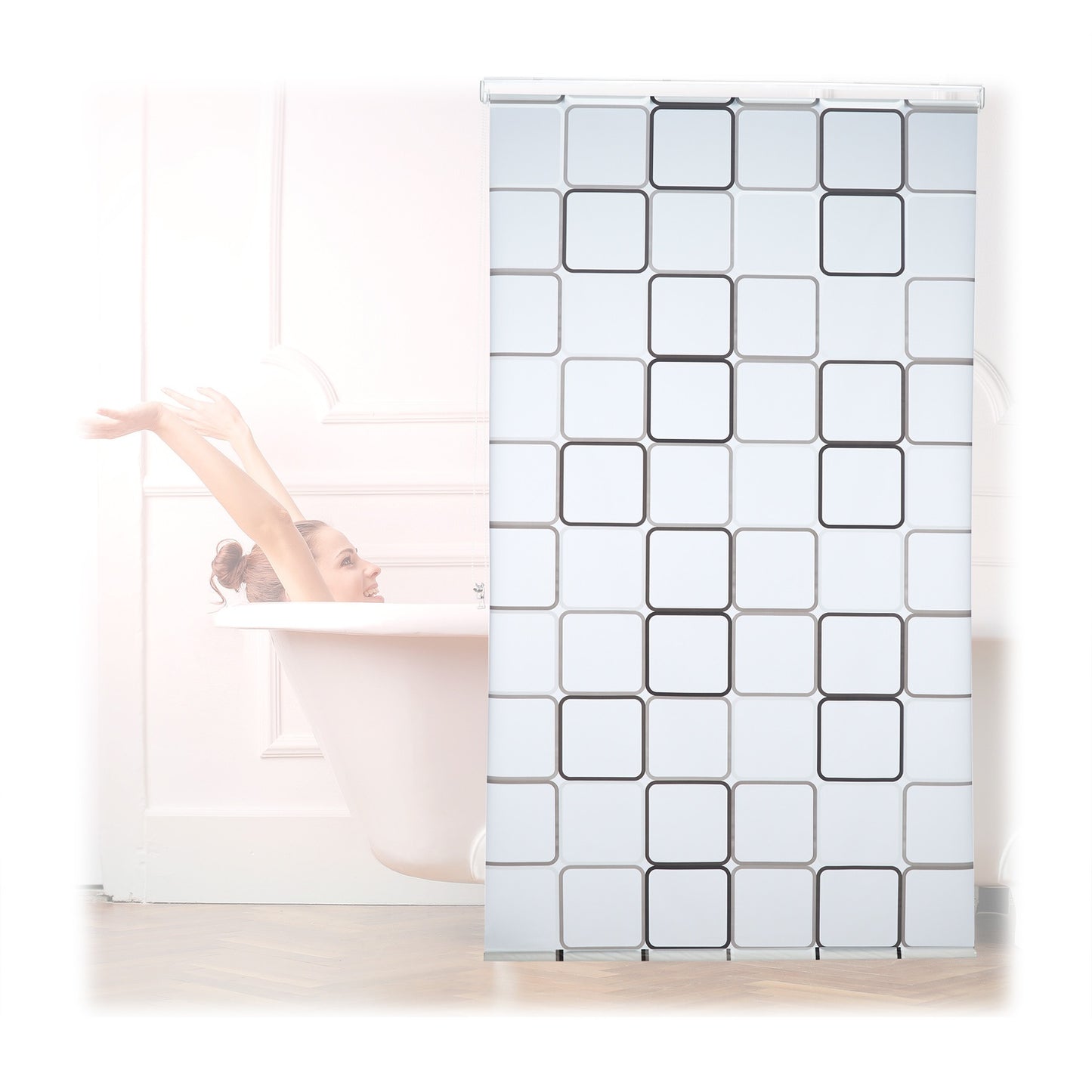Shower Roller Blind, Water-Repellent, Retro Tile Design