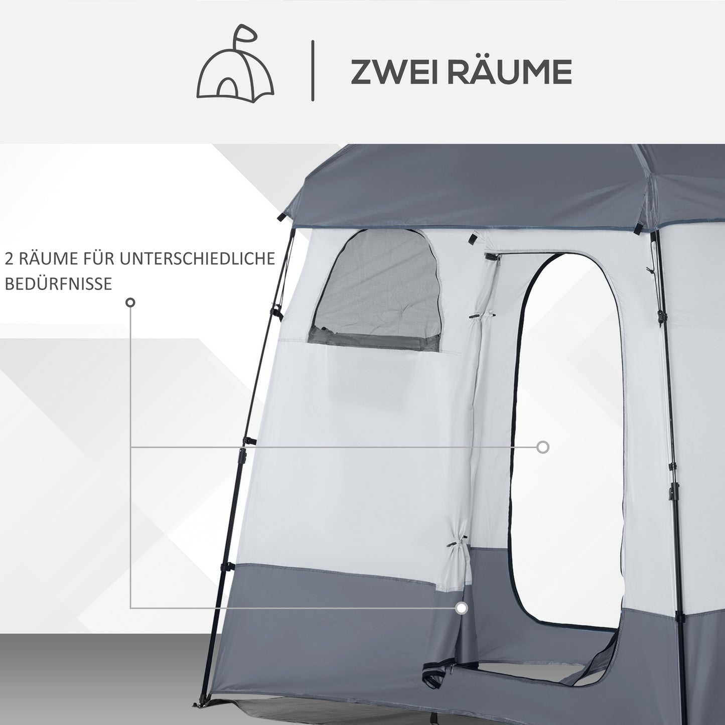 2 Person Shower Tent - Portable Privacy with 3 Doors, Gray