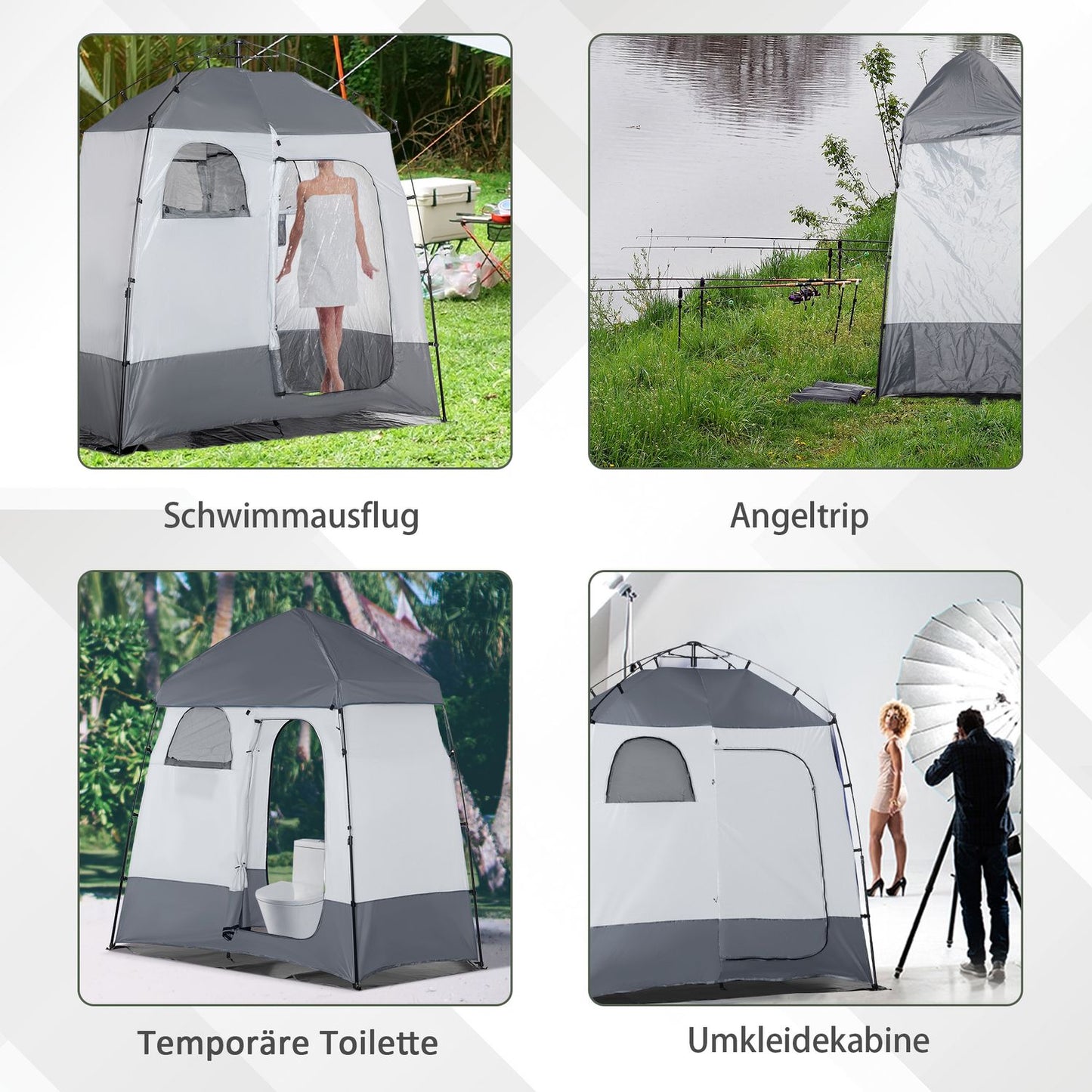 2 Person Shower Tent - Portable Privacy with 3 Doors, Gray