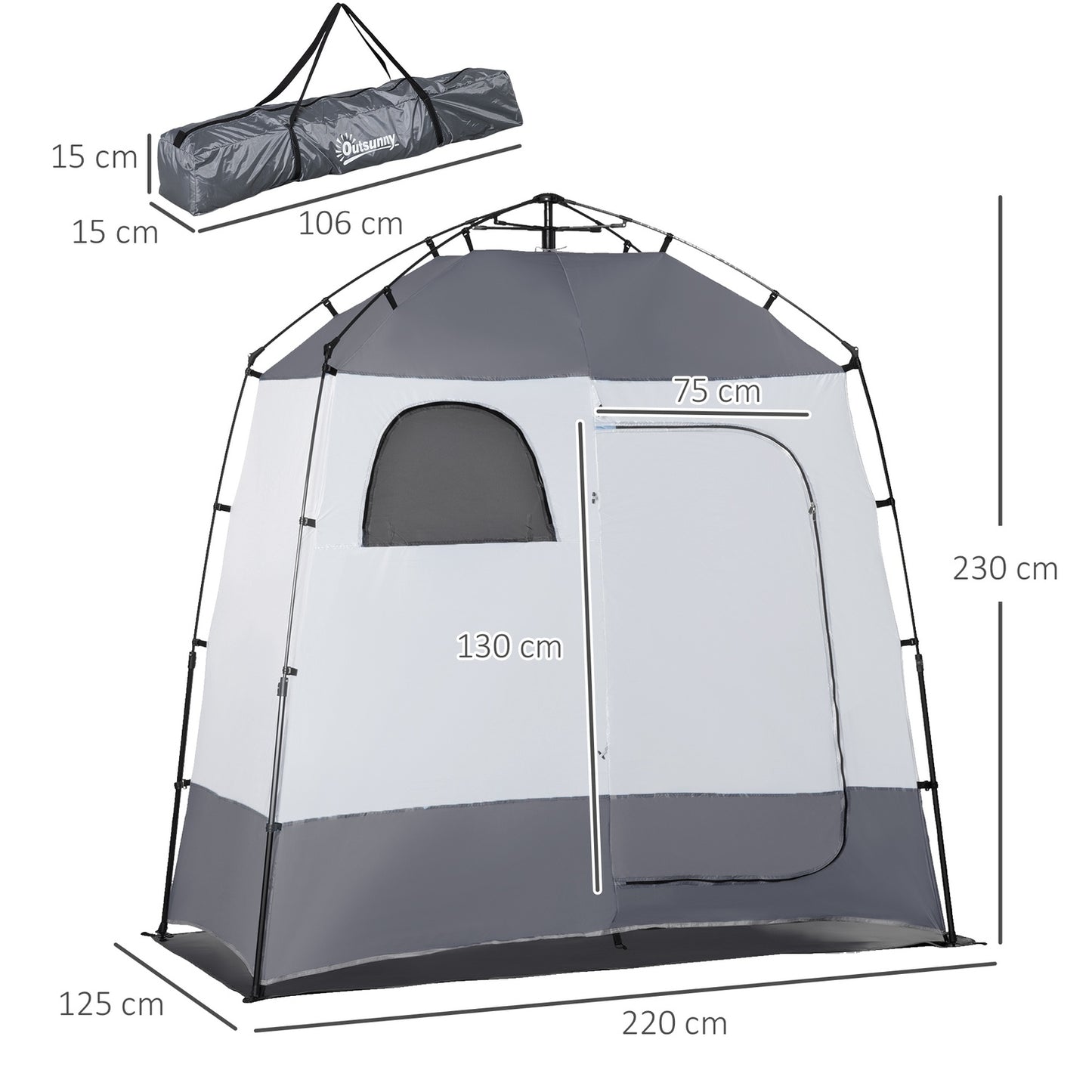 2 Person Shower Tent - Portable Privacy with 3 Doors, Gray