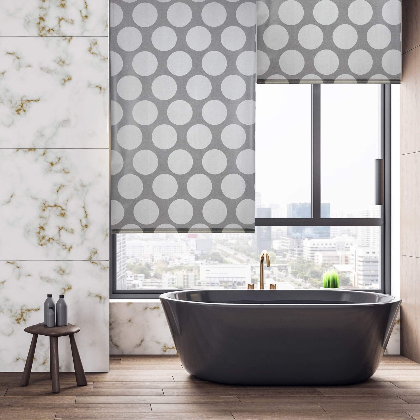 Shower curtain gray dots