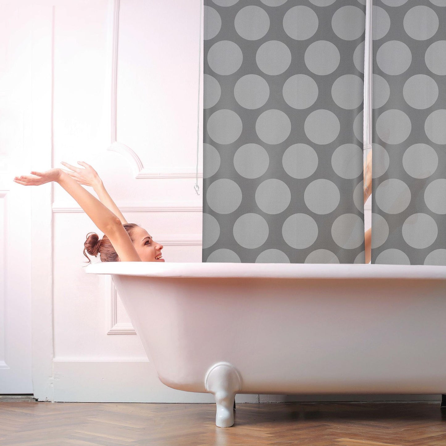 Shower curtain gray dots