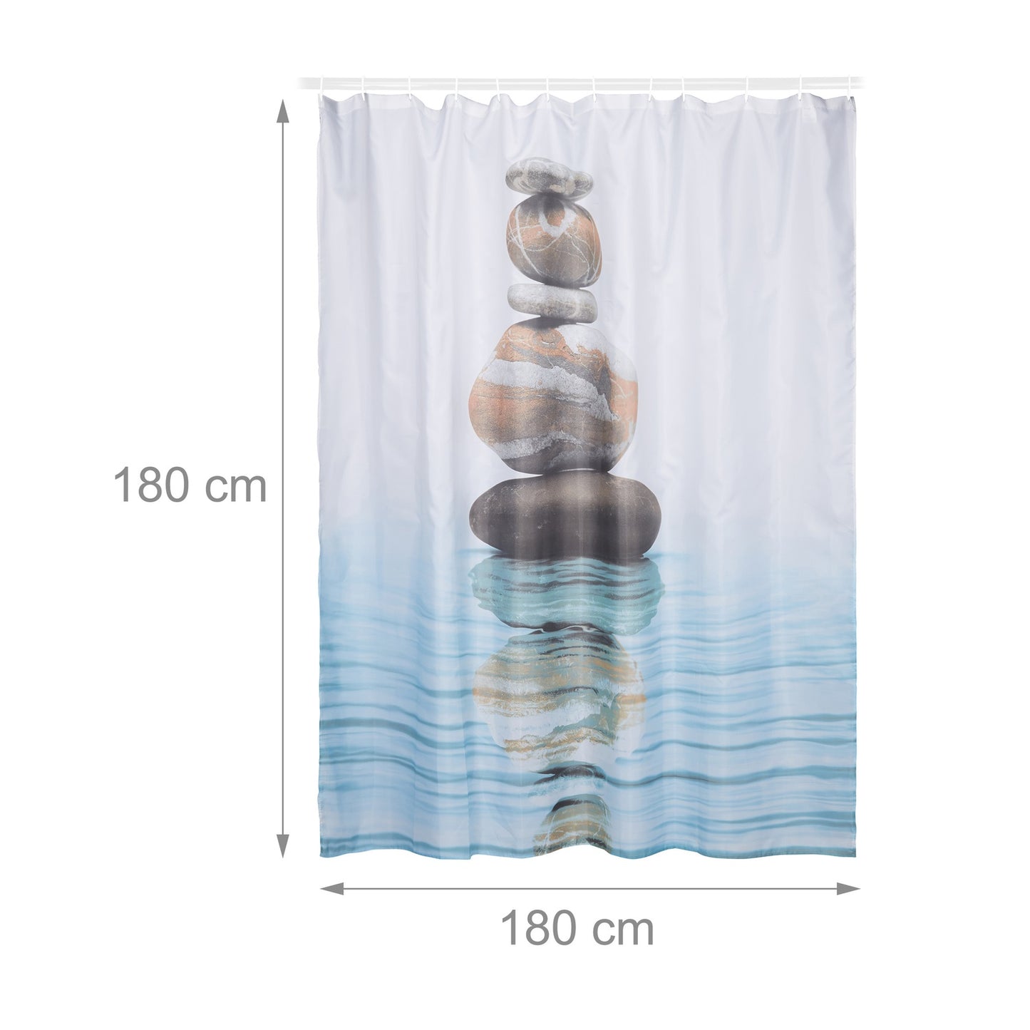 Shower curtain stone tower and water 180x180