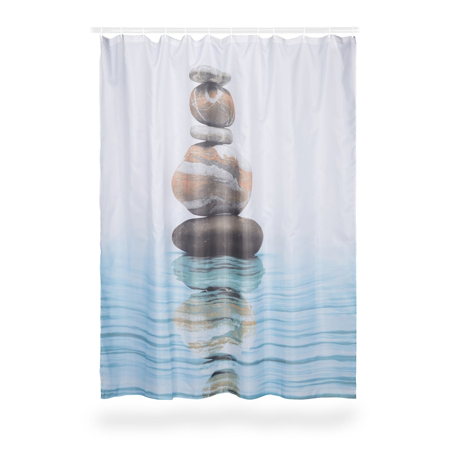 Shower curtain stone tower and water 180x180