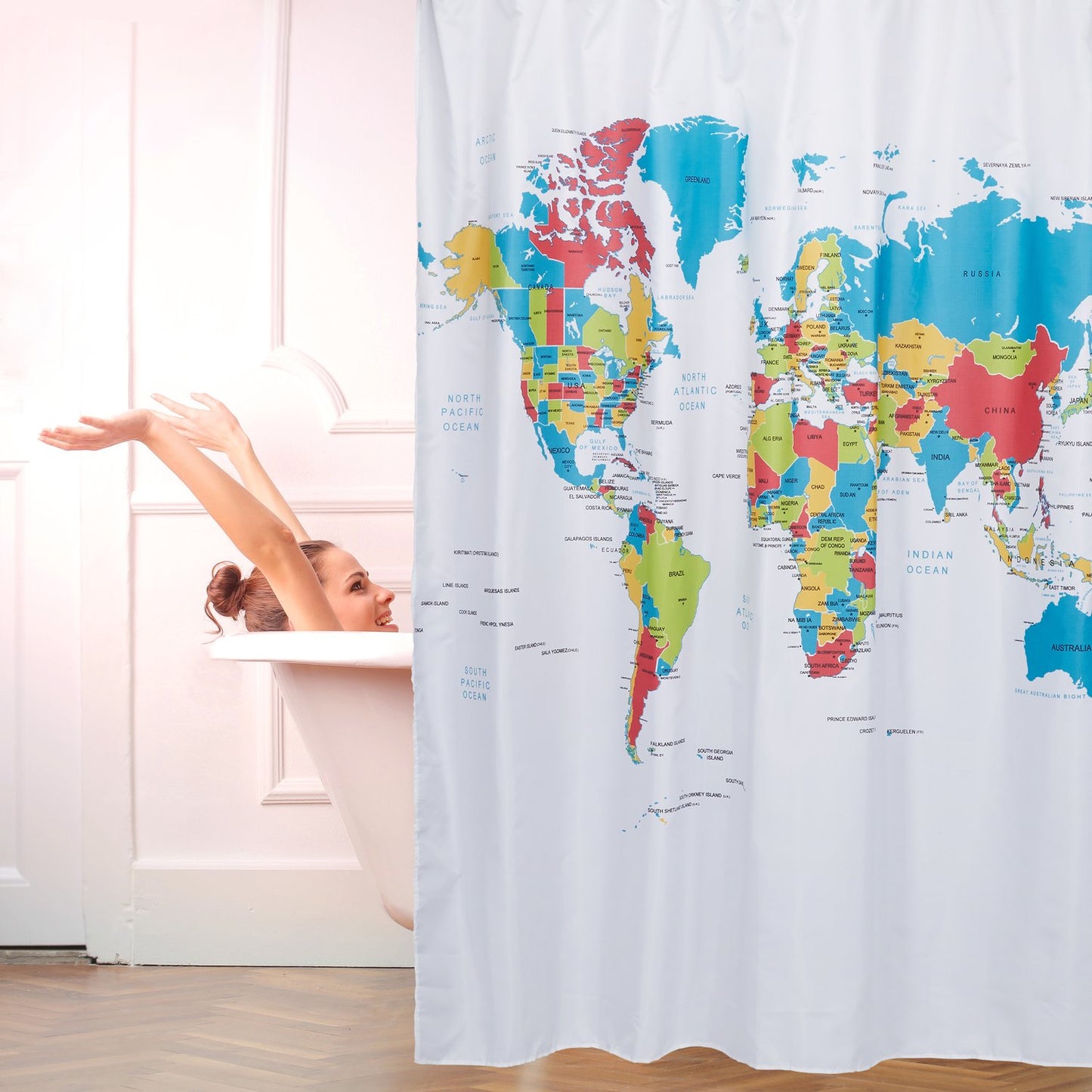 Shower curtain world map 180x180 cm