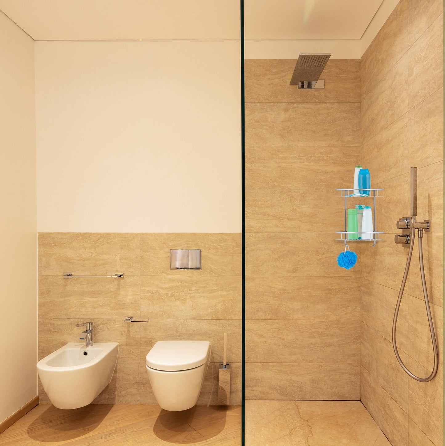 Shower shelf with 2 shelves