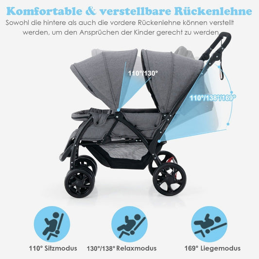 Sibling stroller foldable sibling stroller twin stroller twin bugg gray