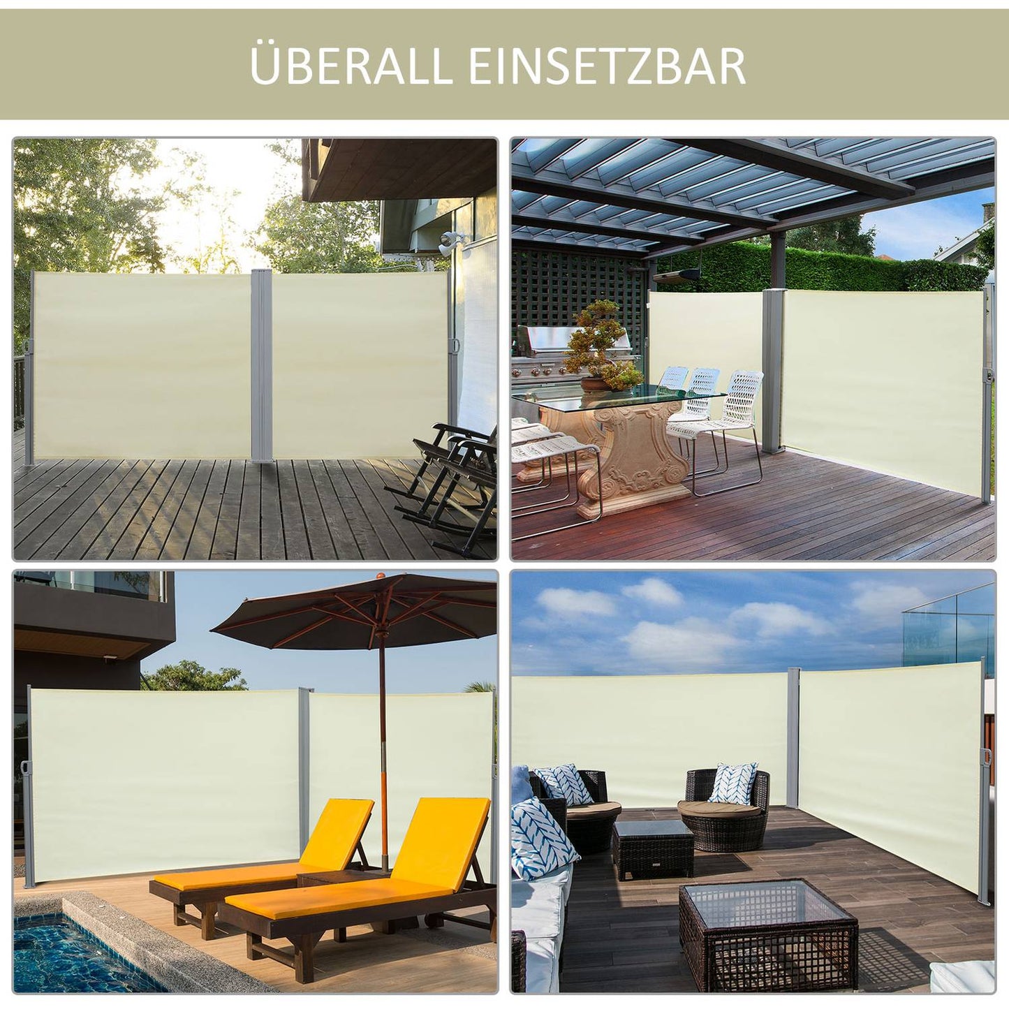 Side awning roller blind, UV-protective polyester, cream