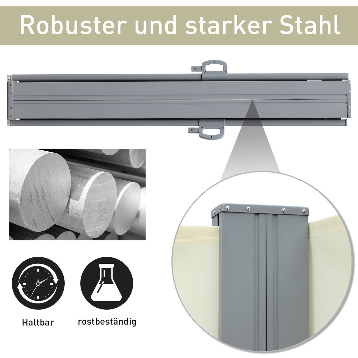 Side awning roller blind, UV-protective polyester, cream