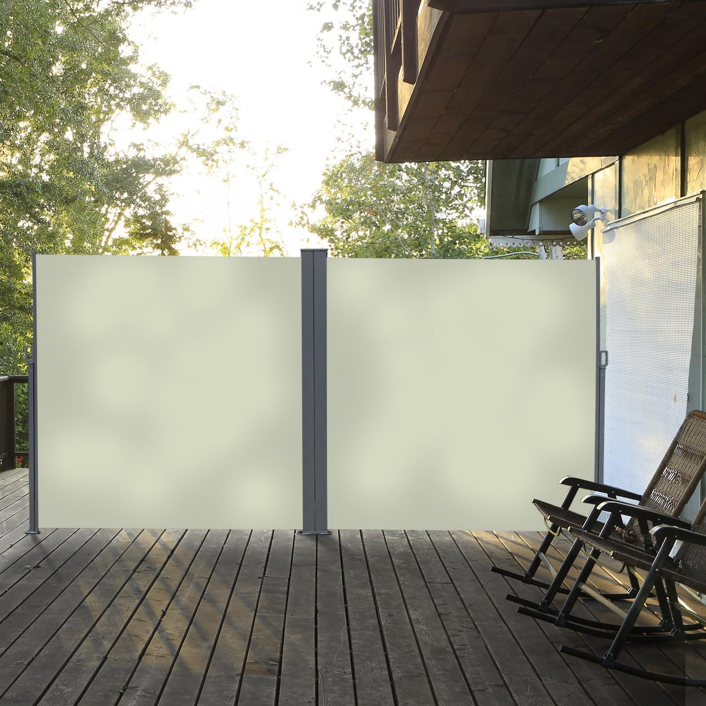Side awning roller blind, UV-protective polyester, cream