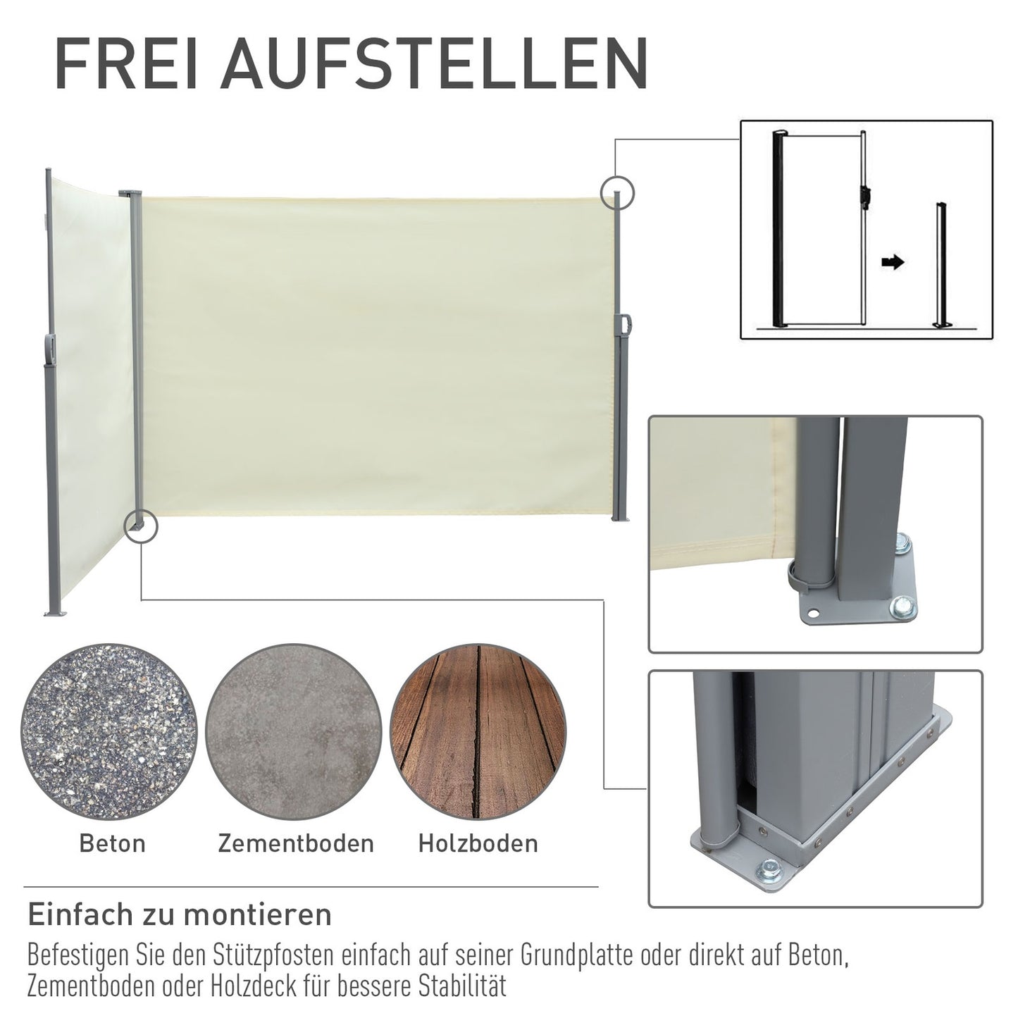 Side awning roller blind, UV-protective polyester, cream