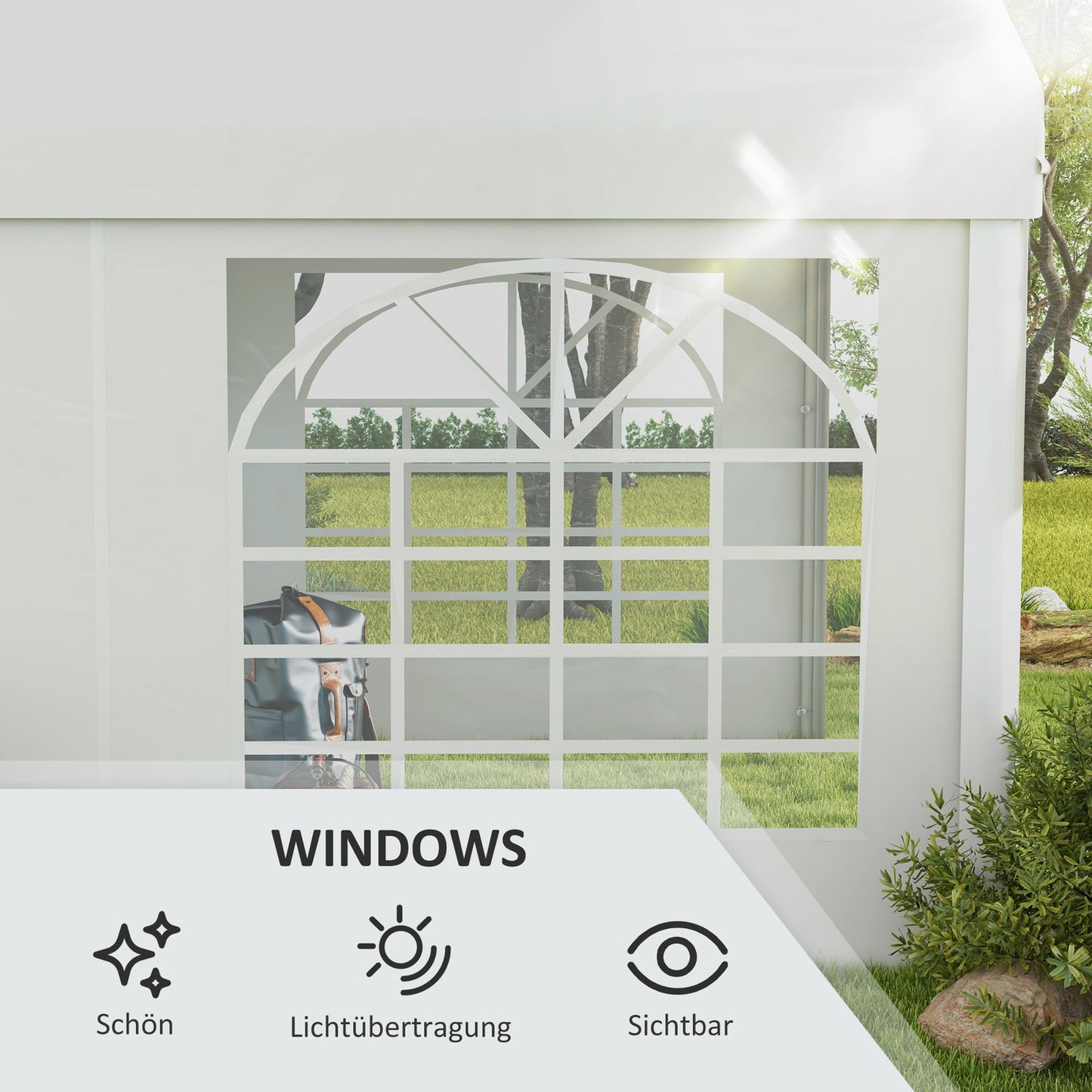 Pavilion side panel with window, 6x2m Waterproof White