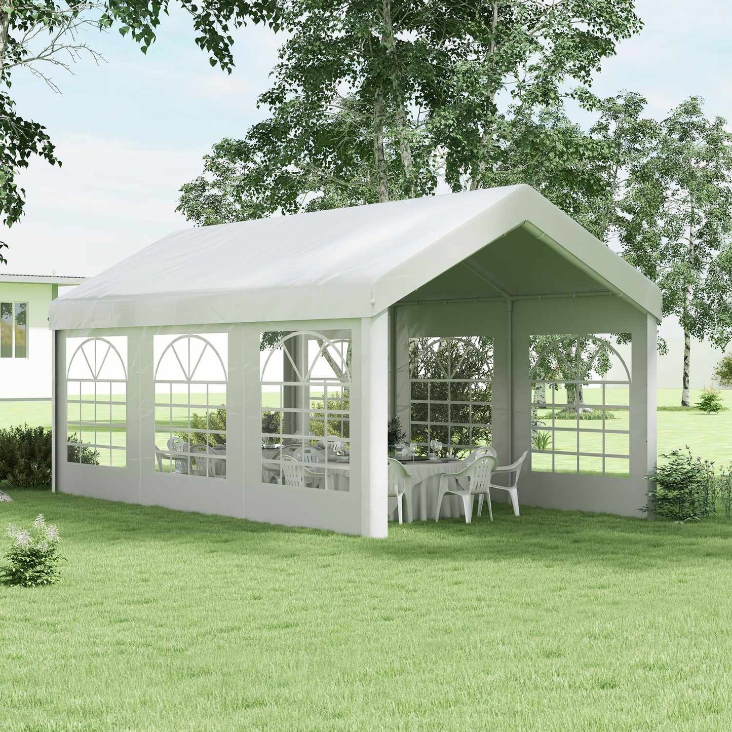 Pavilion side panel with window, 6x2m Waterproof White