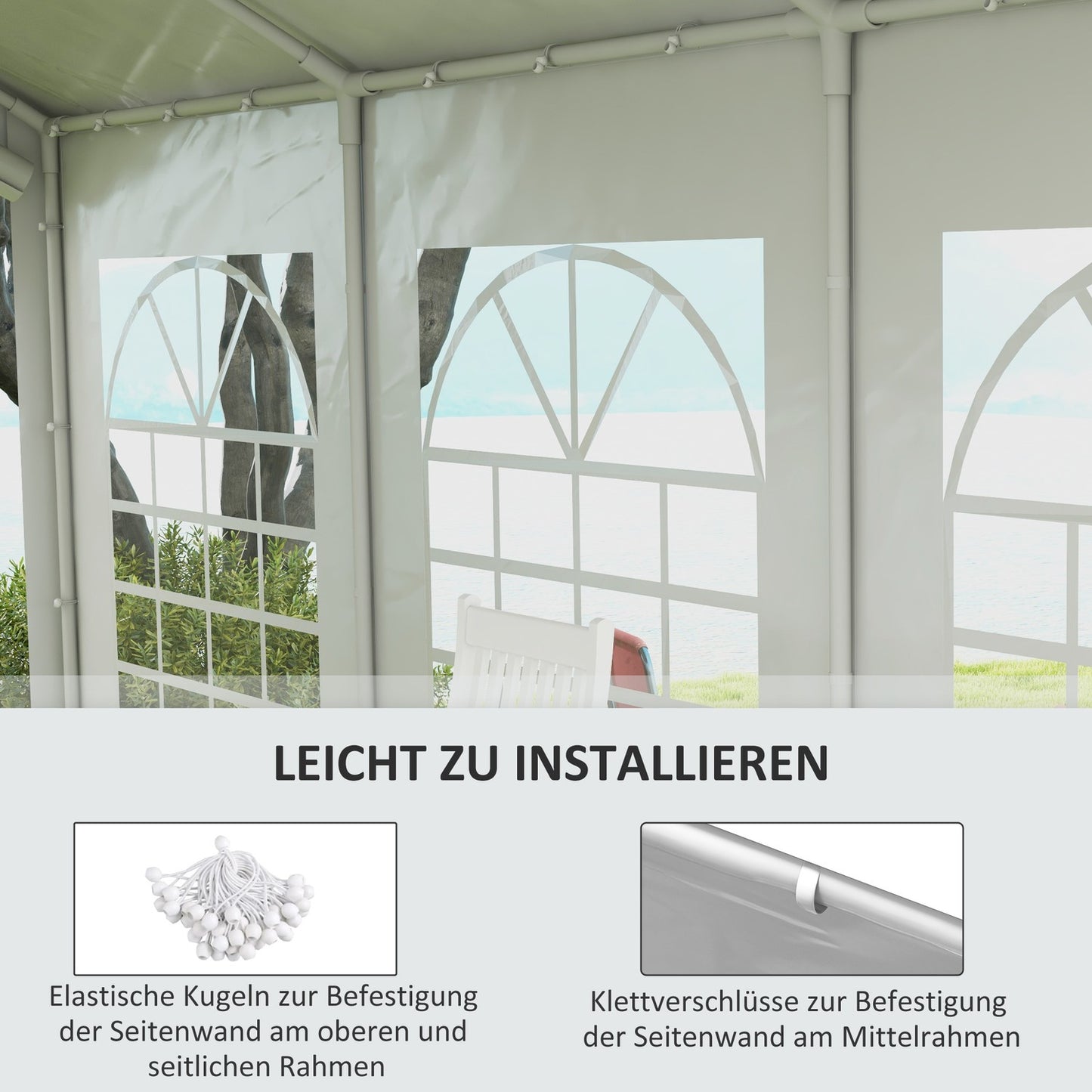 Pavilion side panel with window, 6x2m Waterproof White