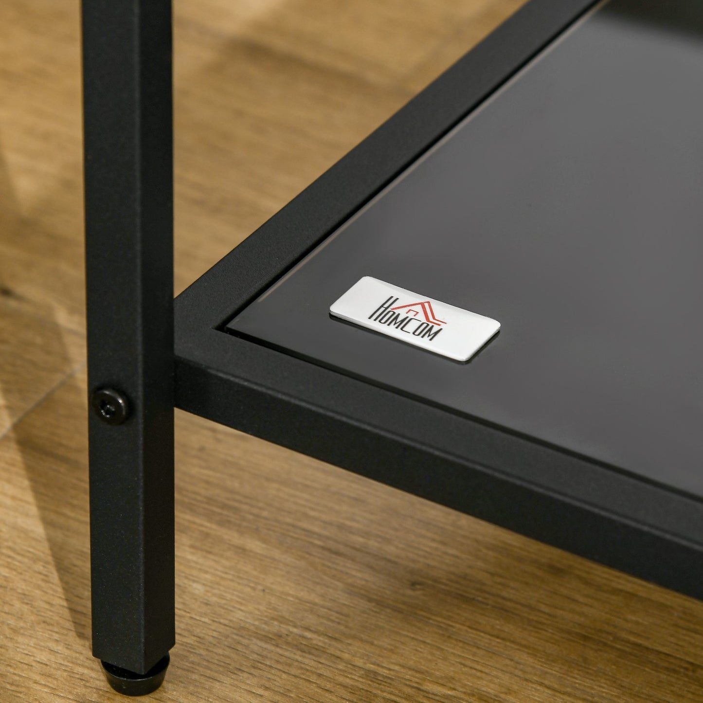 Black tempered glass side table - 2 tiers, 40 x 40 x 50 cm