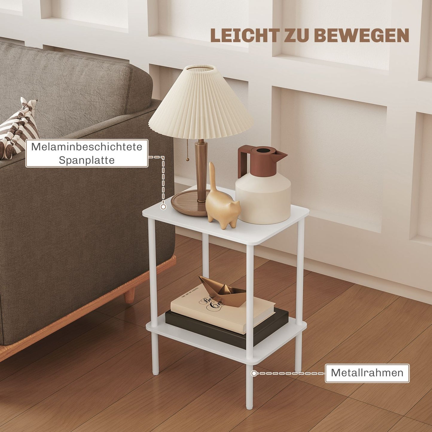 2-tier white coffee table with storage for living room