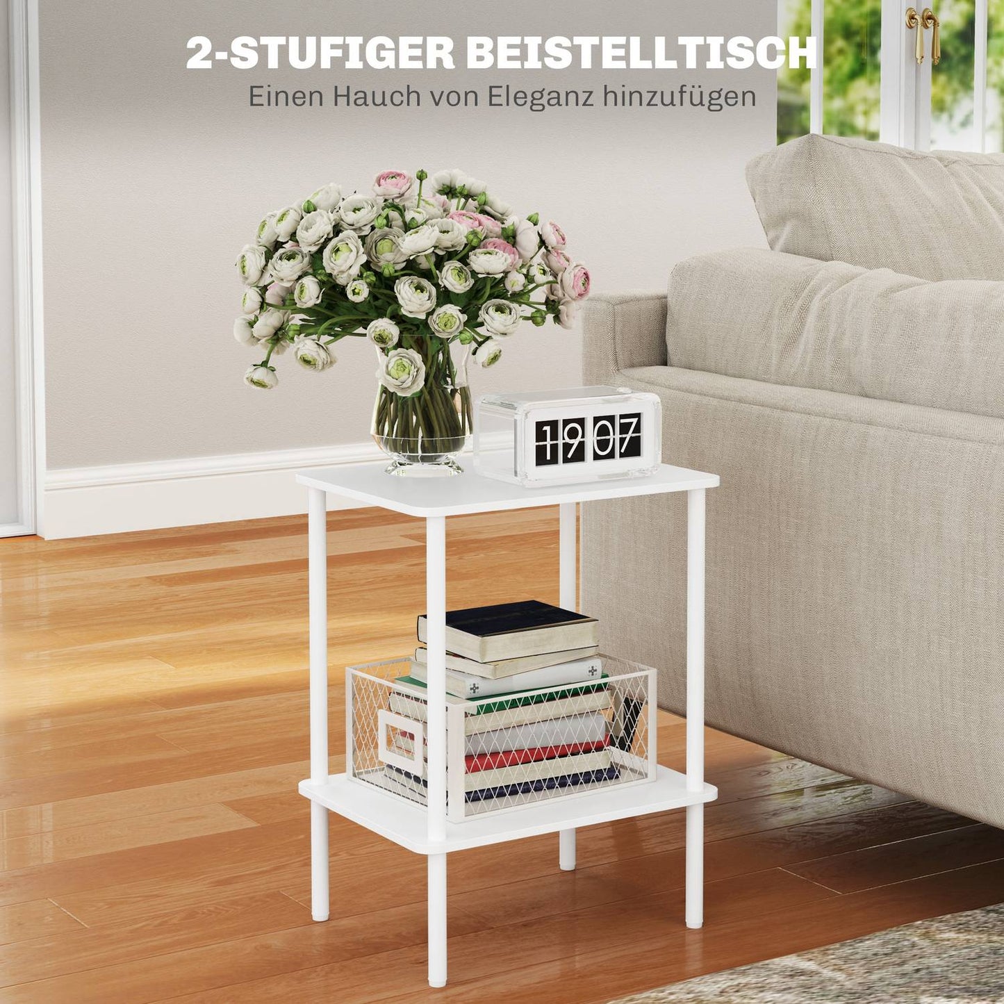 2-tier white coffee table with storage for living room