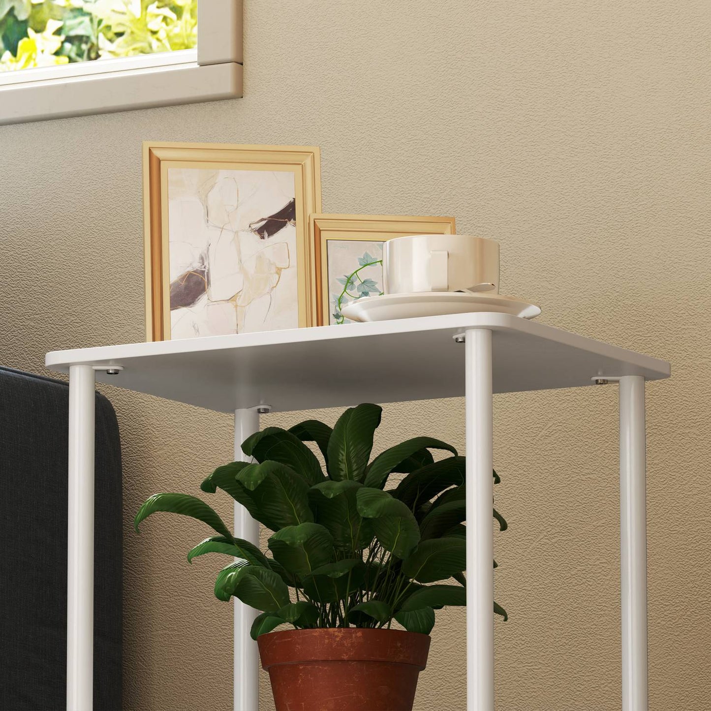 2-tier white coffee table with storage for living room