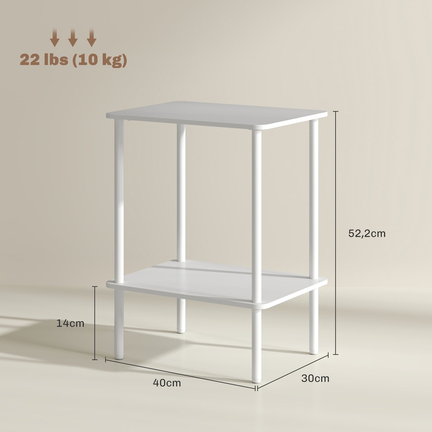 2-tier white coffee table with storage for living room