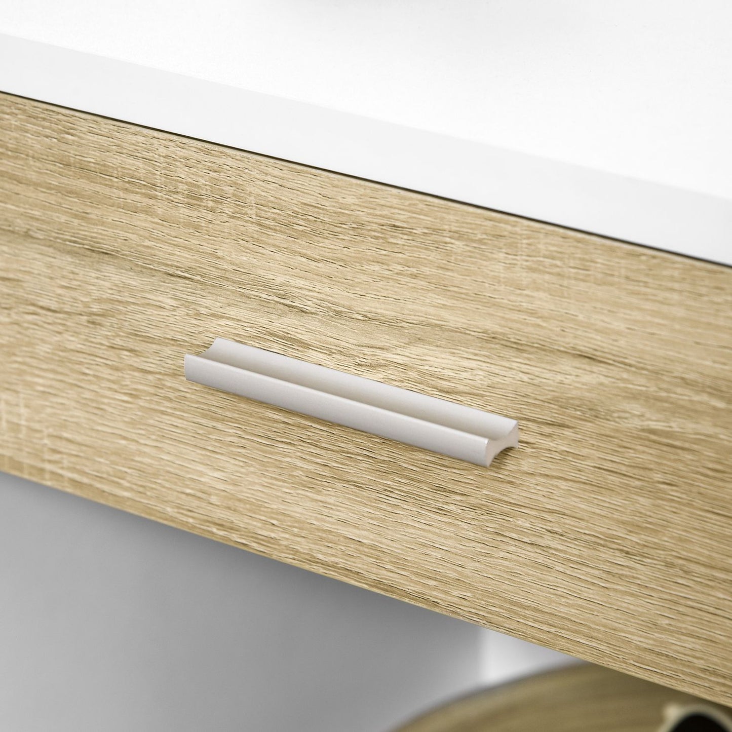 White bedside table with drawer and open compartment