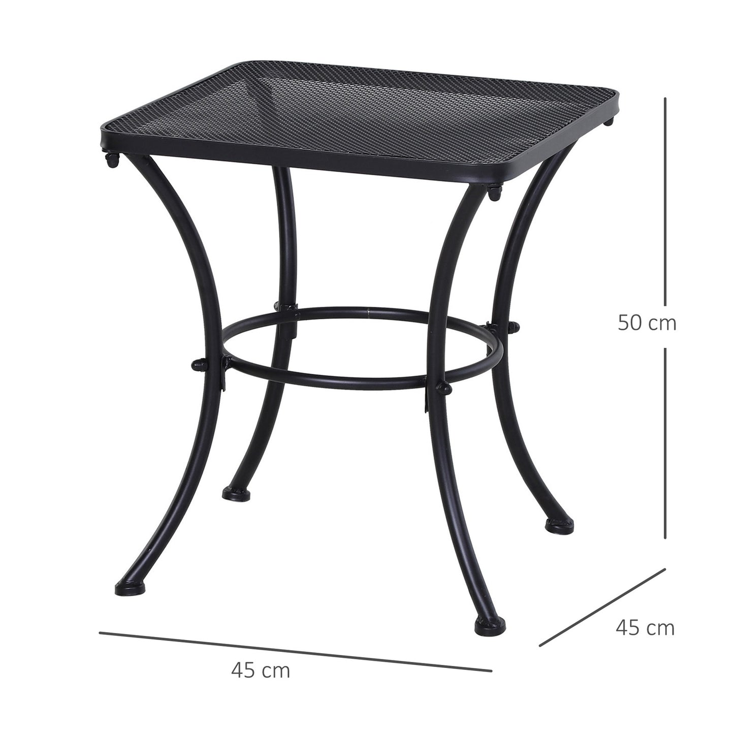 Black metal side table for patio, 45x45x50 cm