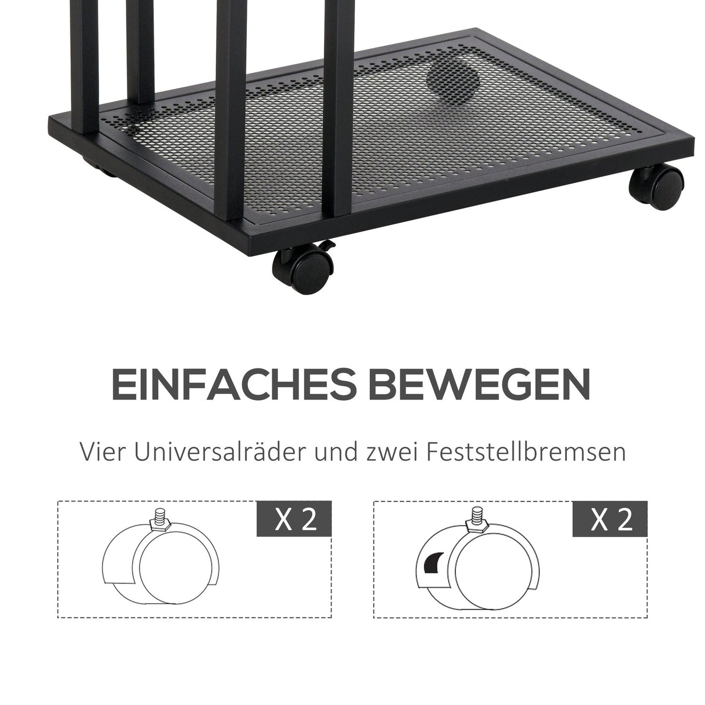 C-shaped rolling side table - wood & metal, black/walnut