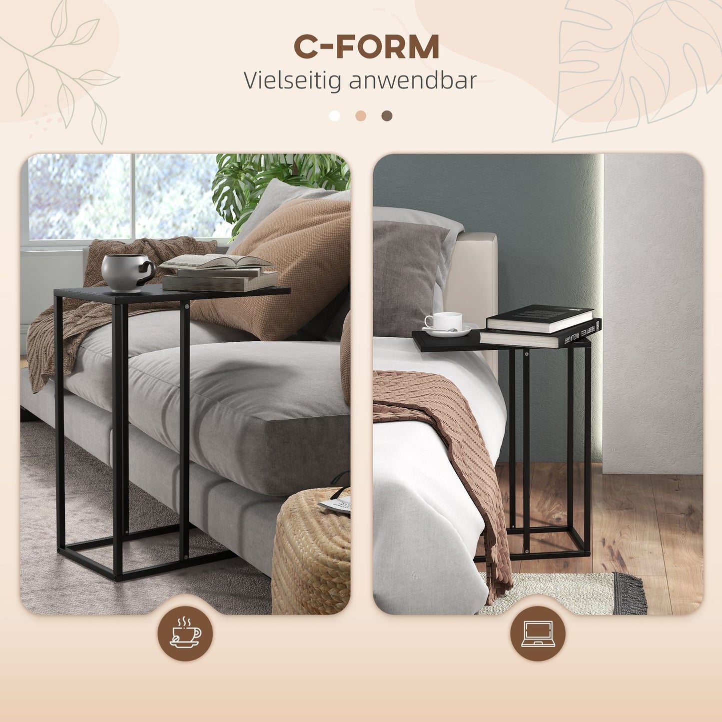 C-shaped side table - Steel frame, bedside table and laptop