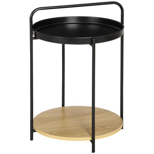 Industrial side table with handle & 2 removable trays