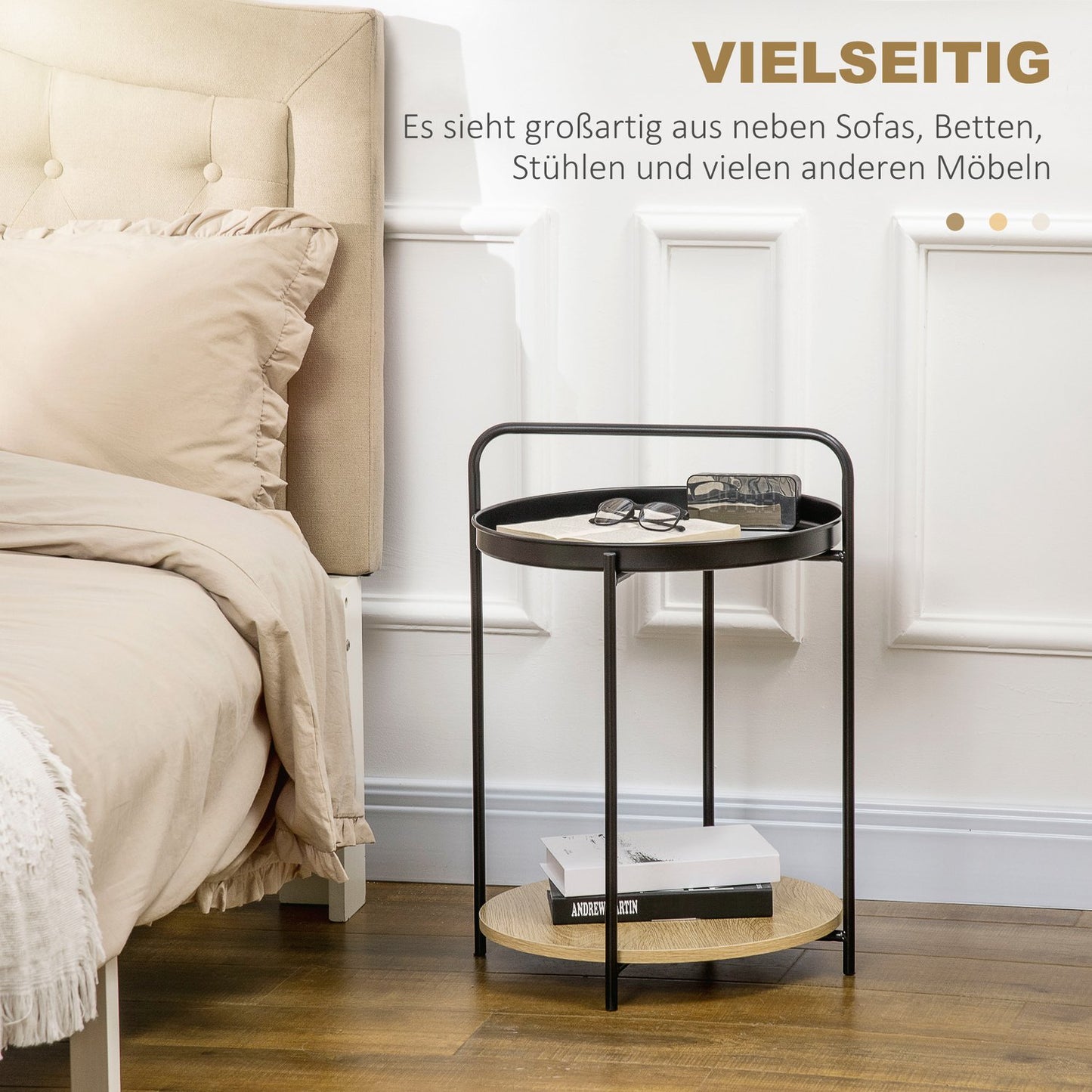 Industrial side table with handle & 2 removable trays