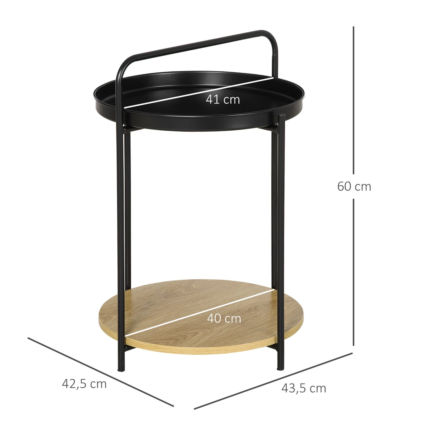 Industrial side table with handle & 2 removable trays