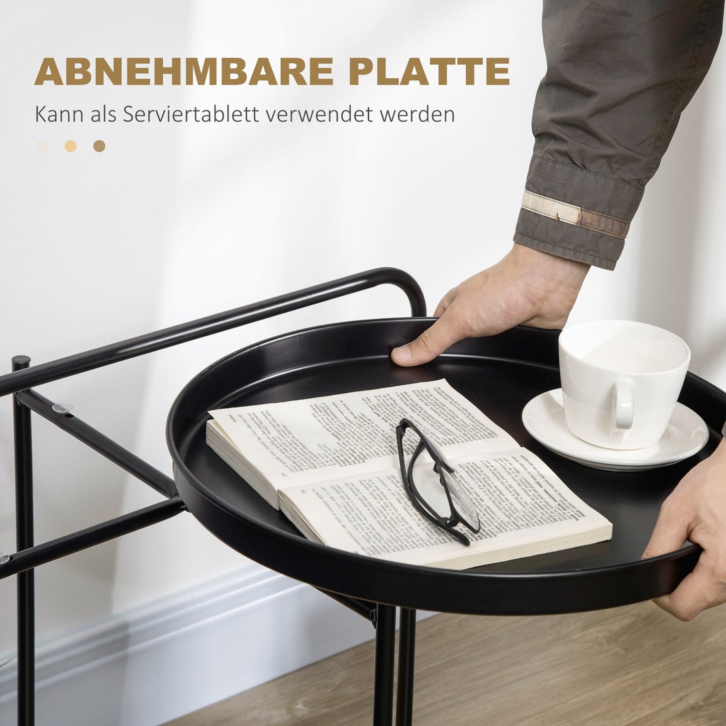 Industrial side table with handle & 2 removable trays