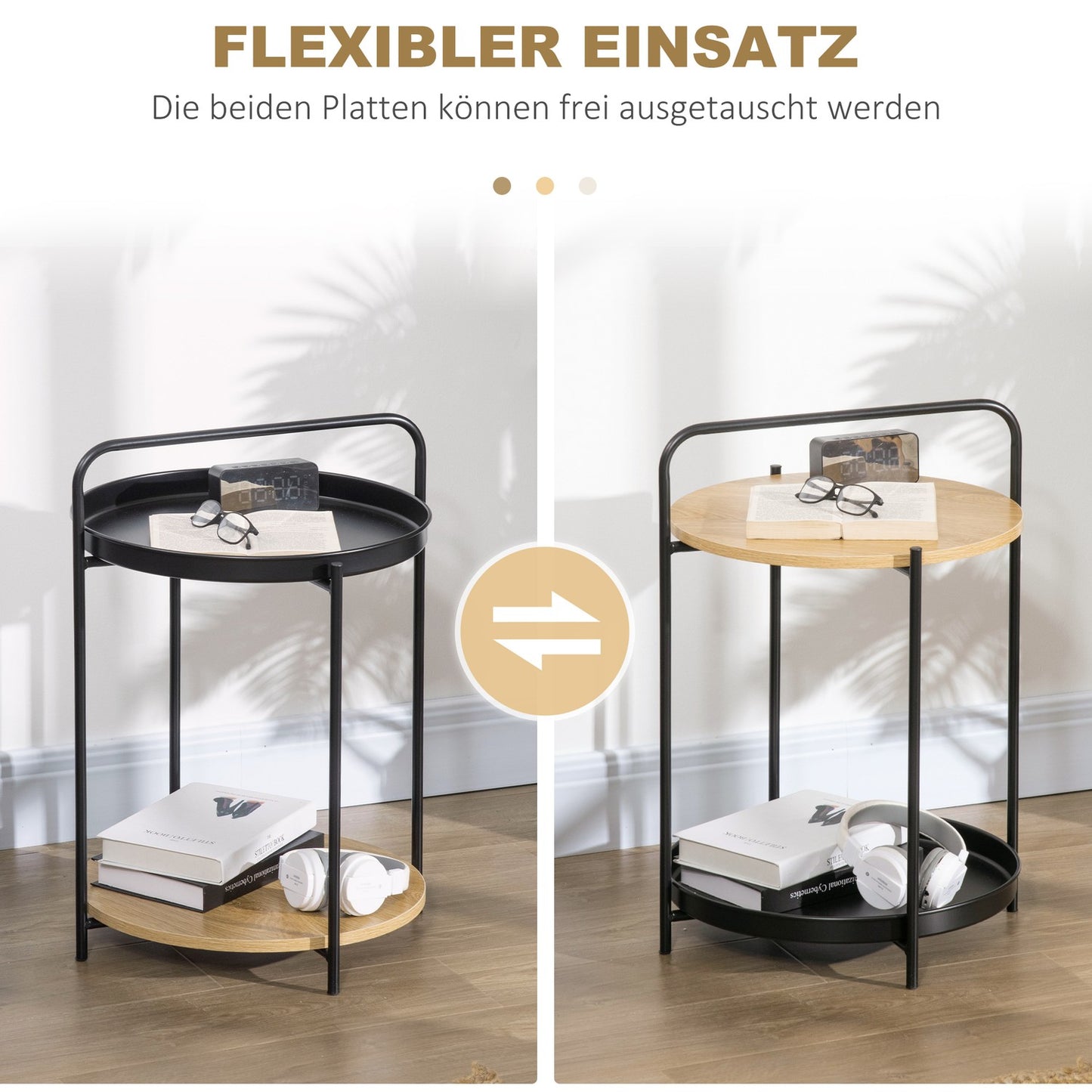 Industrial side table with handle & 2 removable trays