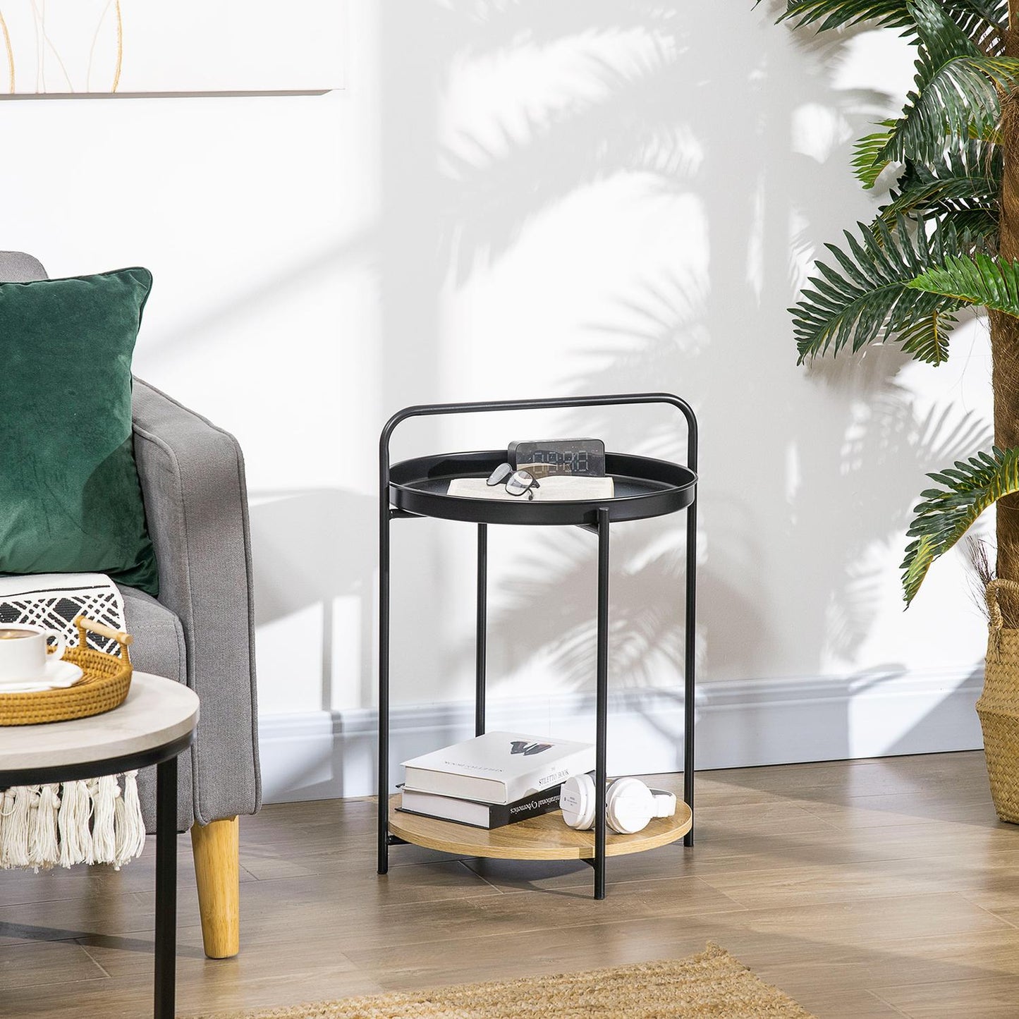Industrial side table with handle & 2 removable trays