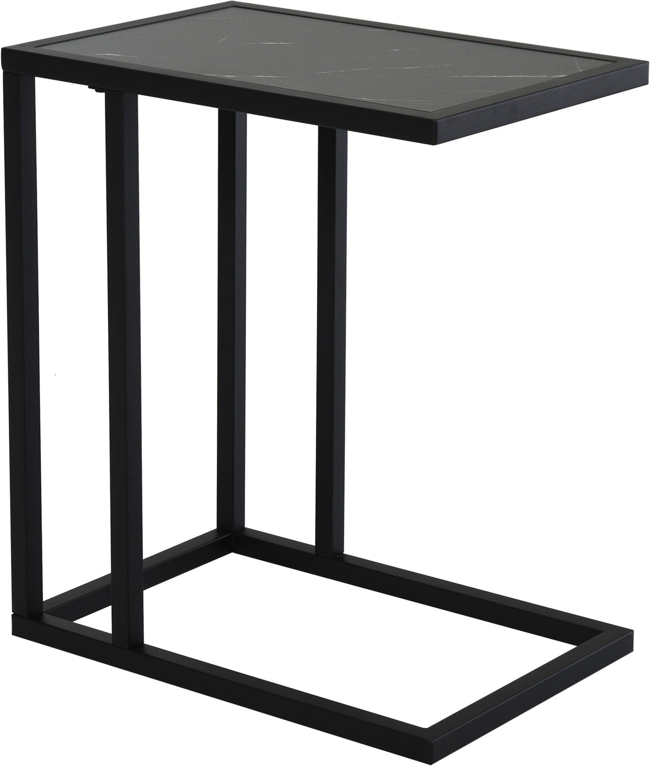 Black coffee table, marble finish, metal frame, 45x30x51.5 cm
