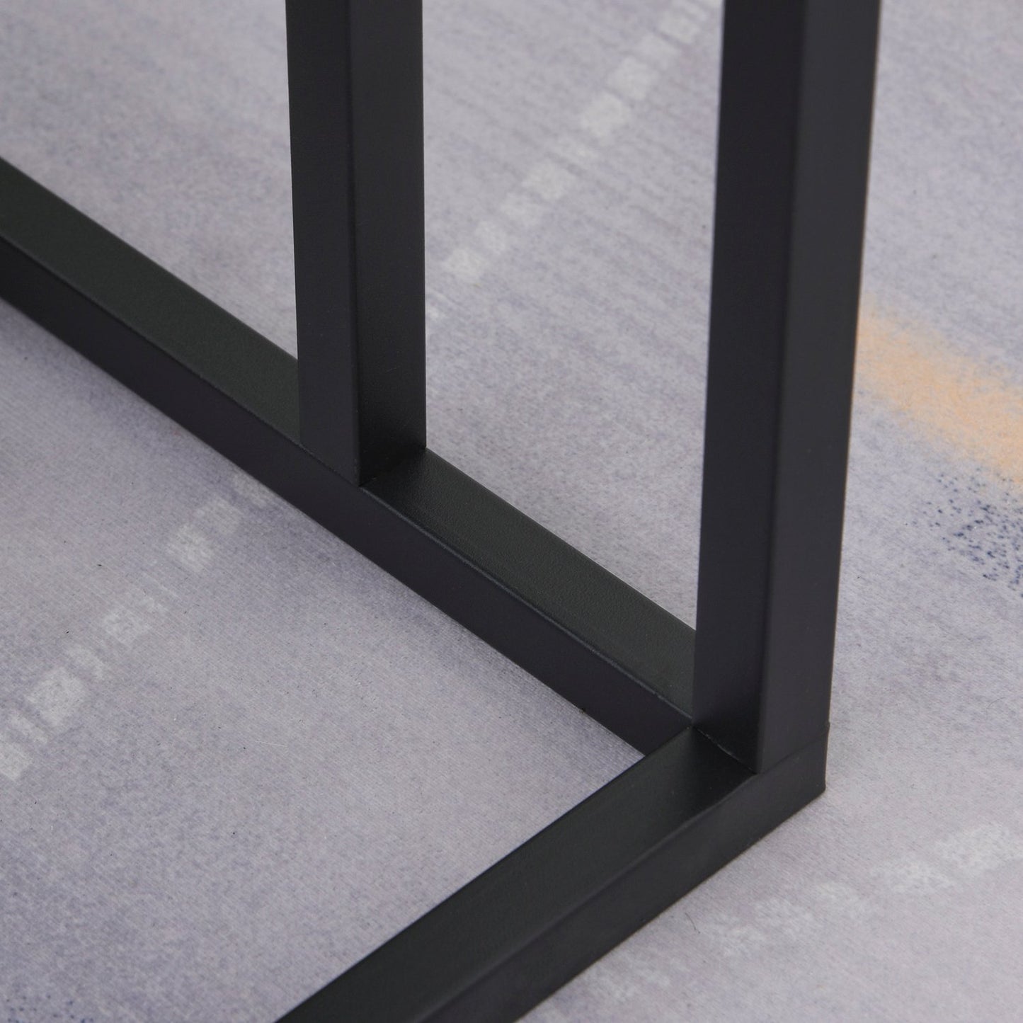 Black coffee table, marble finish, metal frame, 45x30x51.5 cm