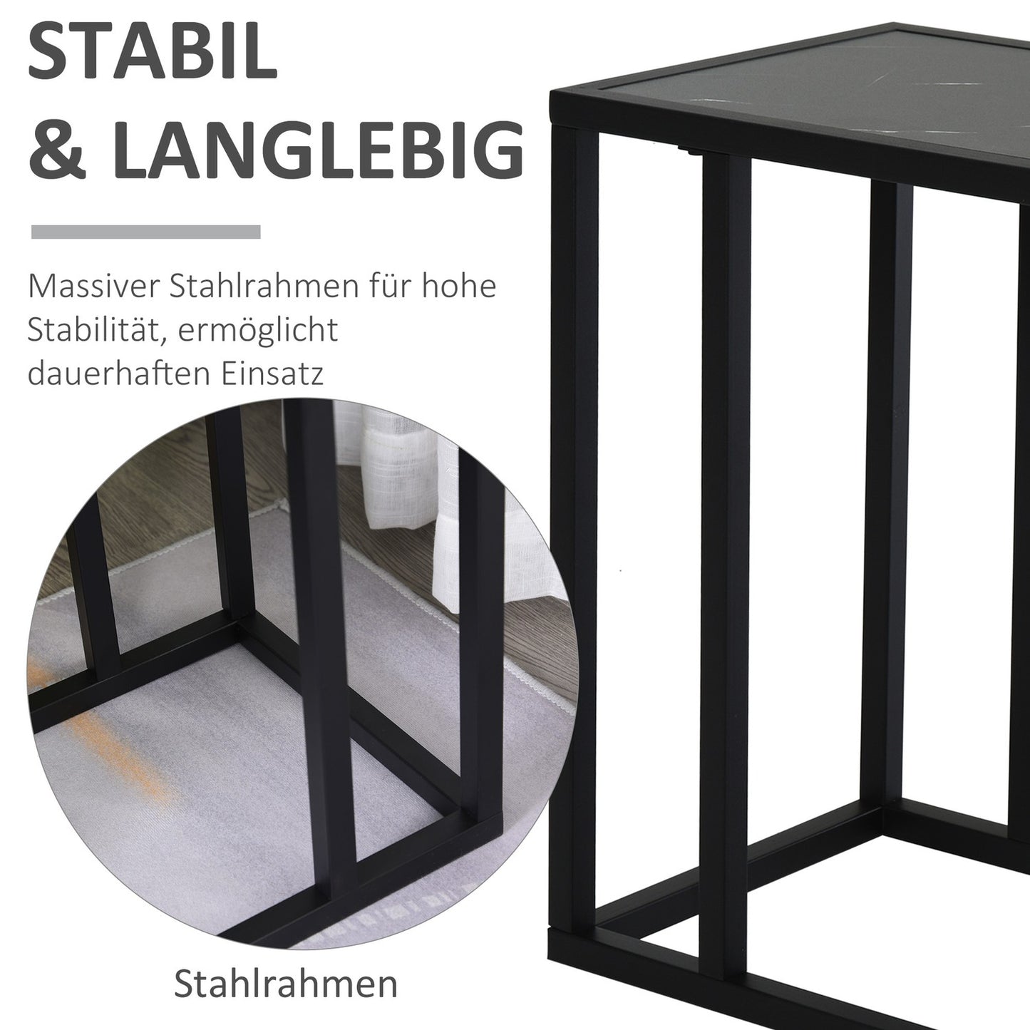 Black coffee table, marble finish, metal frame, 45x30x51.5 cm
