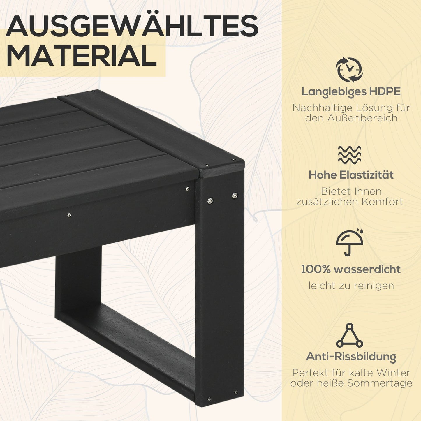 Rectangular outdoor side table, wood look HDPE, black 95x42x40Cm