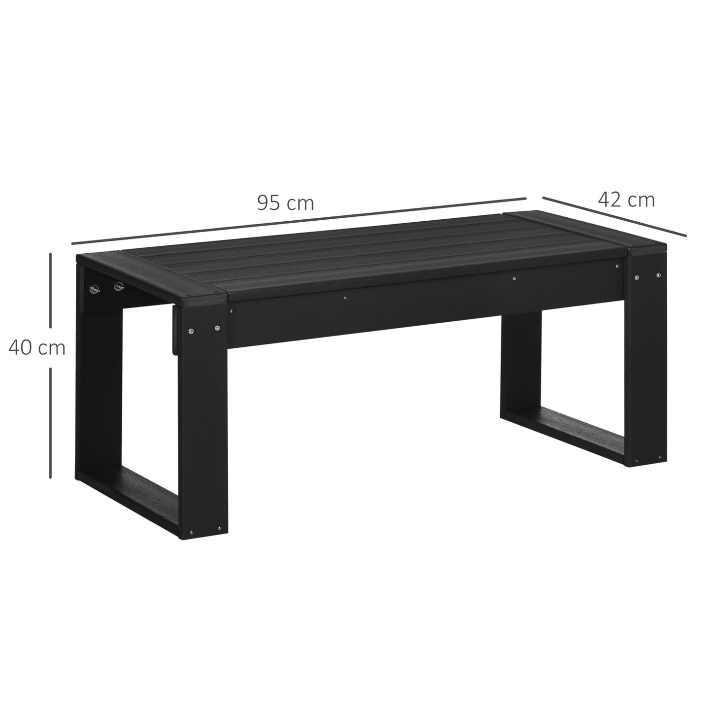 Rectangular outdoor side table, wood look HDPE, black 95x42x40Cm