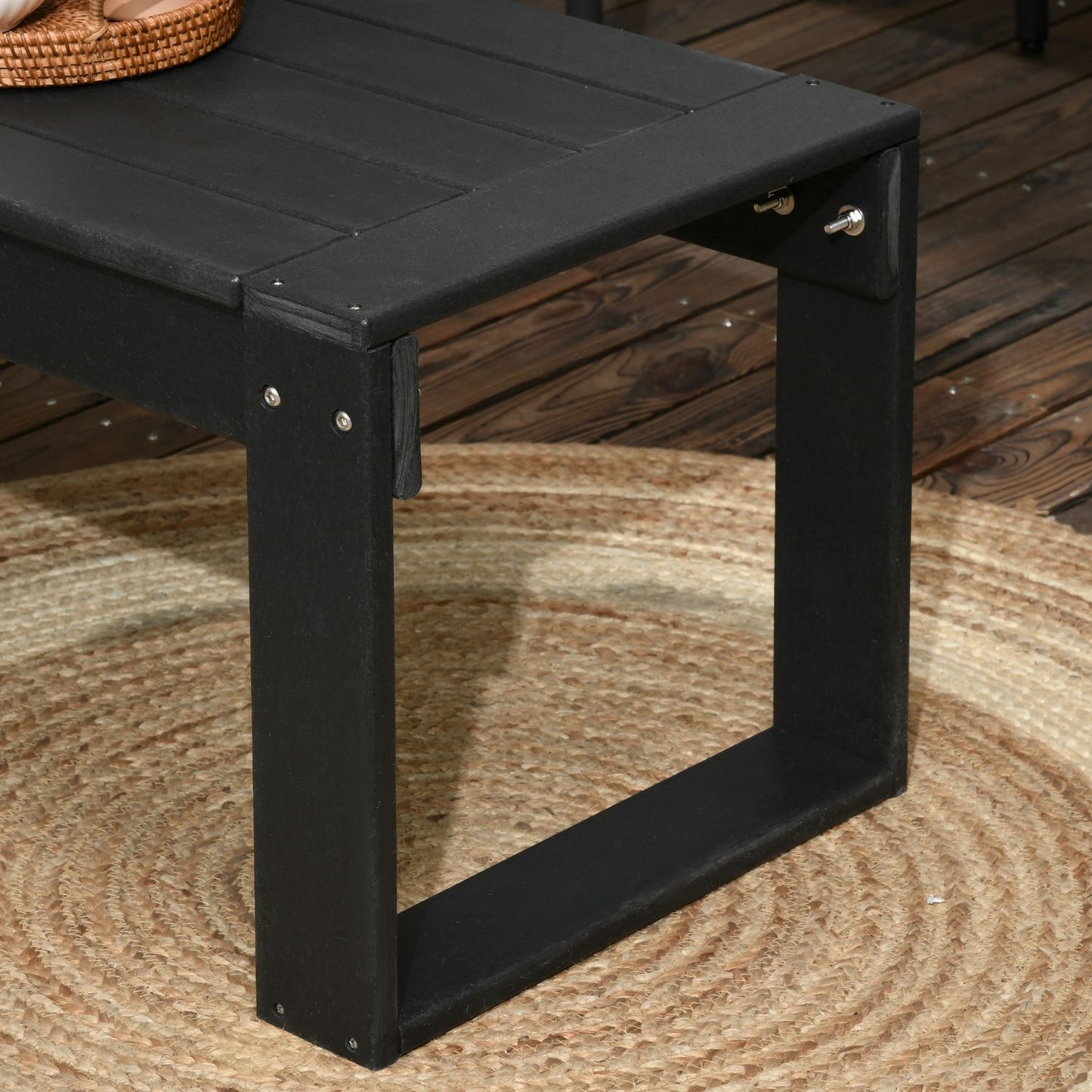 Rectangular outdoor side table, wood look HDPE, black 95x42x40Cm