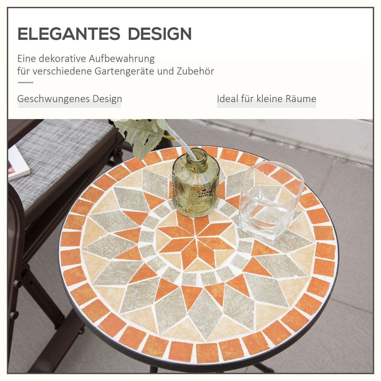 Round weatherproof garden table - 35.5 cm, Yellow/Grey