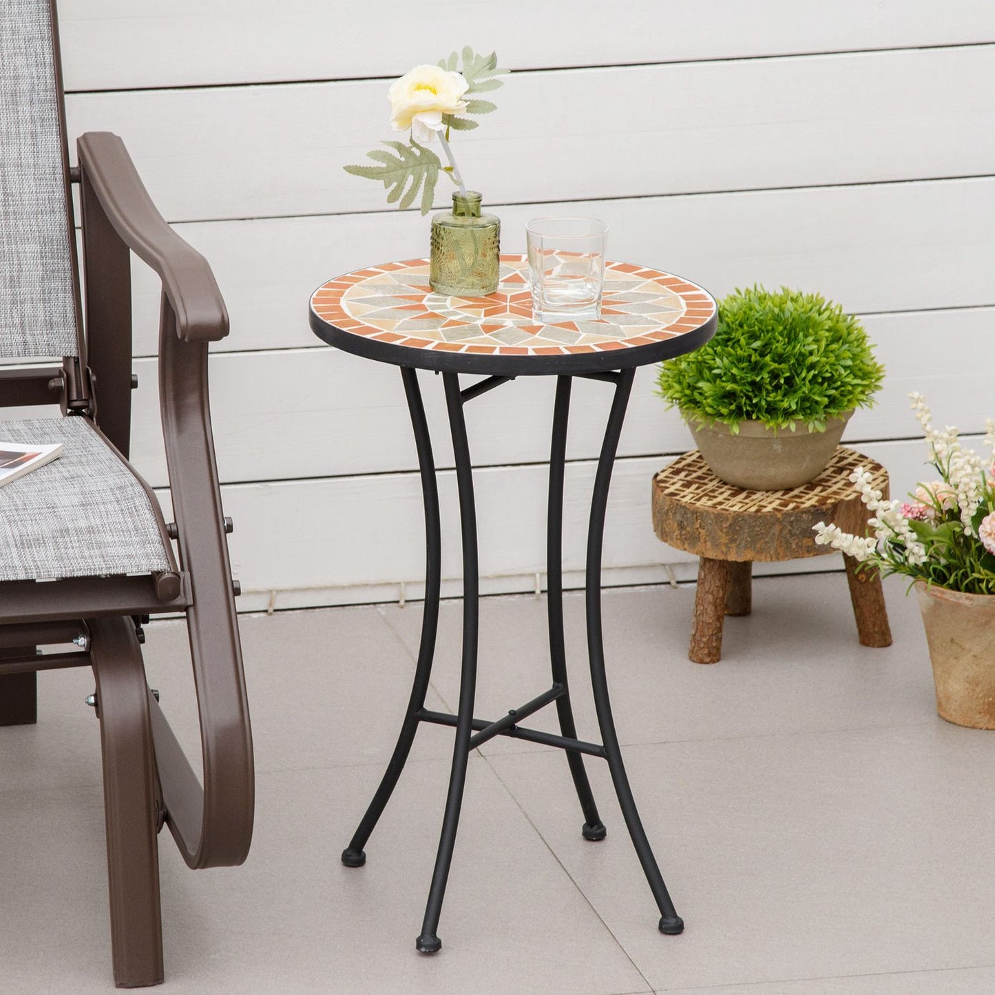 Round weatherproof garden table - 35.5 cm, Yellow/Grey