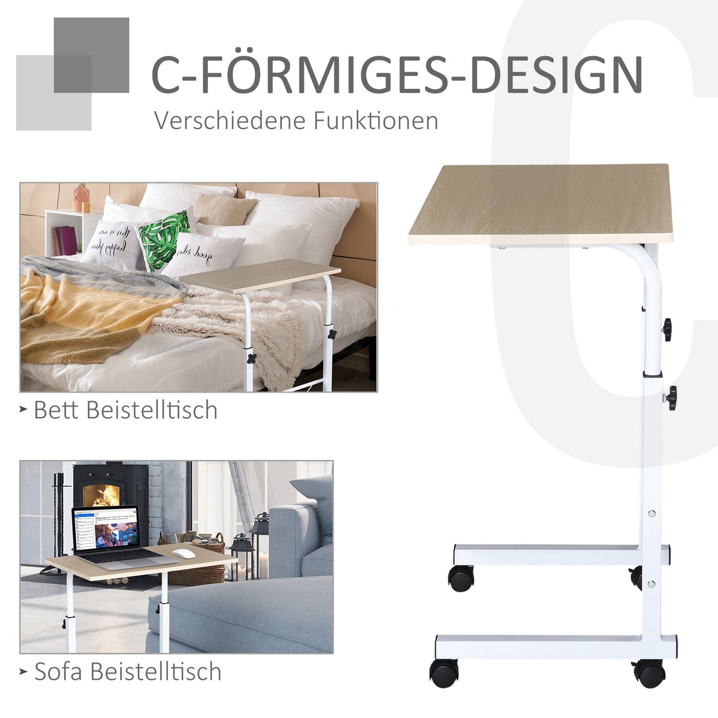 Adjustable side table with wheels - Multicolor chipboard